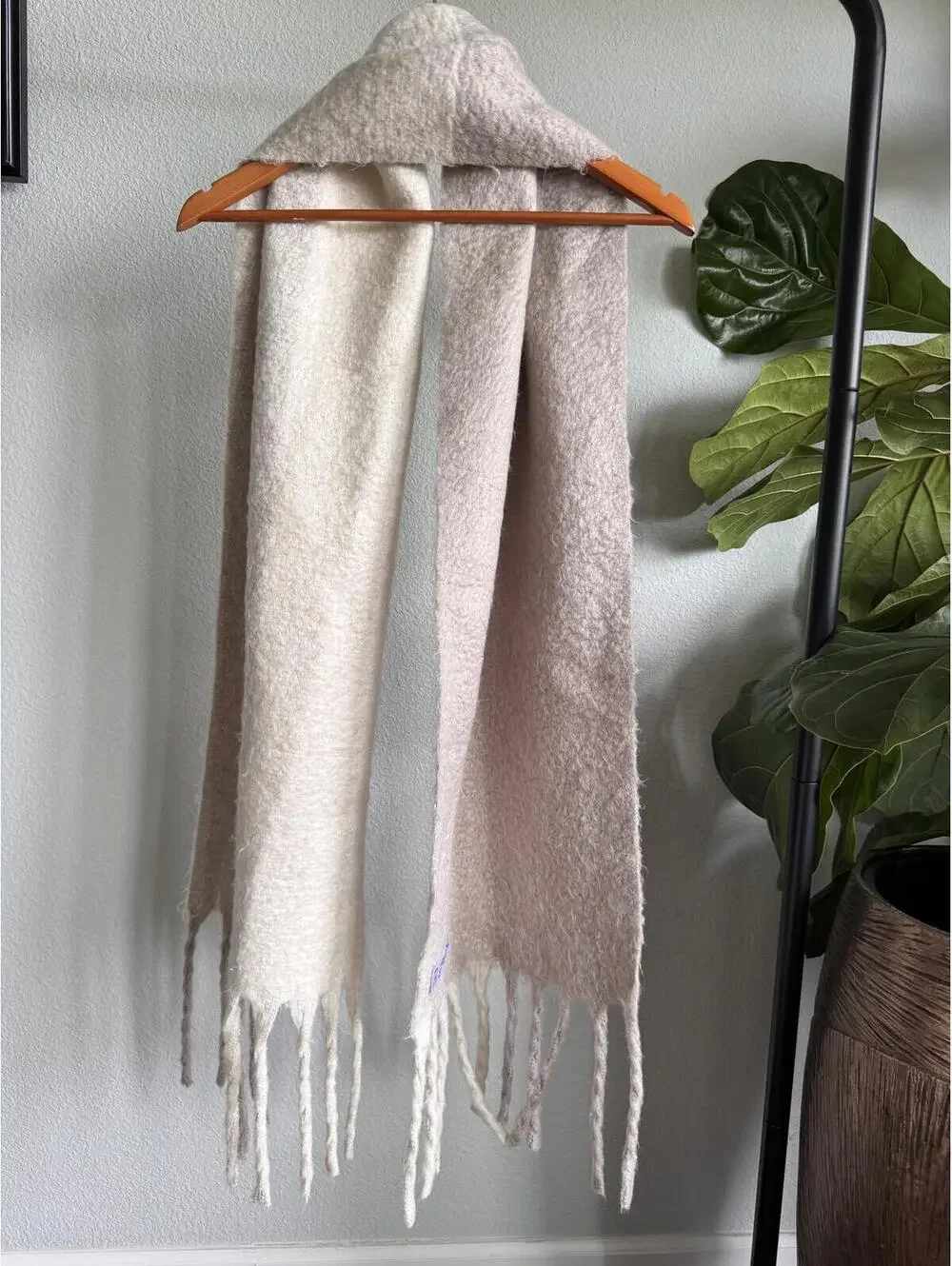 ASOS DESIGN Beige Two Tone Fluffy Tassel Scarf Oversized Winter Wrap One Size